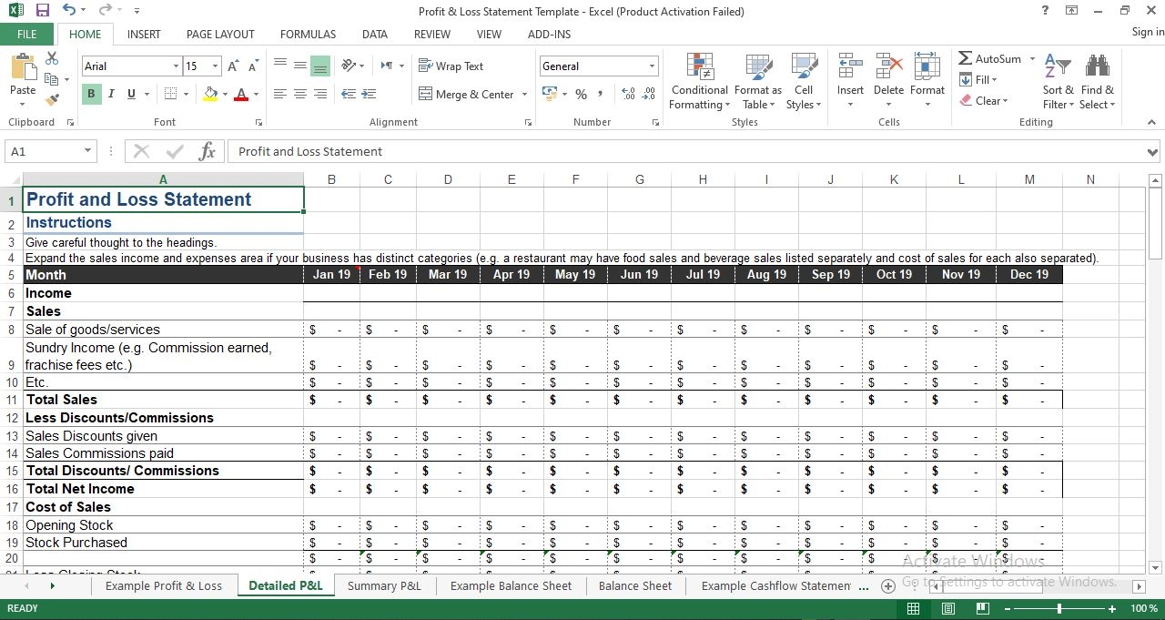 Profit And Loss Statement Excel Balance Sheet Old Format Financial 