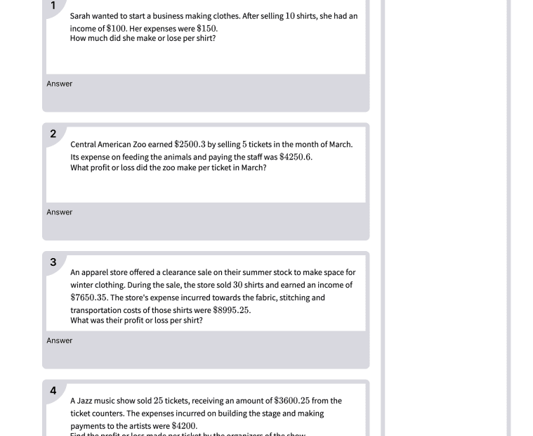 Profit And Loss With Rate Word Problems Worksheets PDF 7 NS A 1