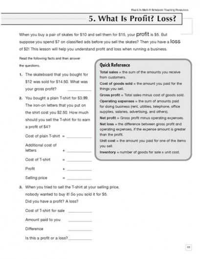 Profit And Loss Worksheet For Class 5