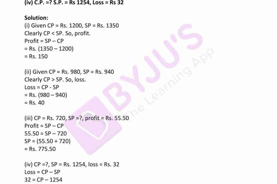 Profit And Loss Worksheet For Class 5
