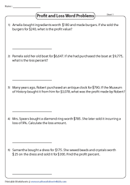 Profit And Loss Worksheets Profit And Loss Worksheets