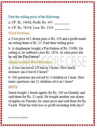 Profit loss Worksheet