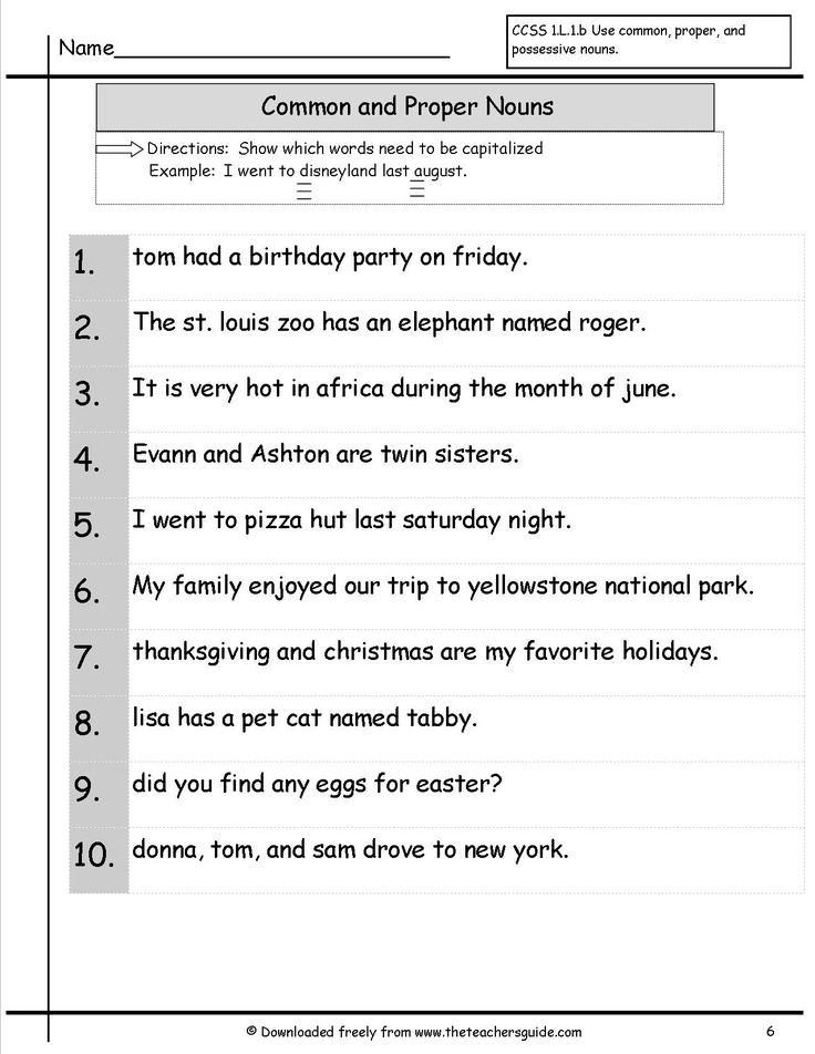 Proper Noun Common Noun Worksheet