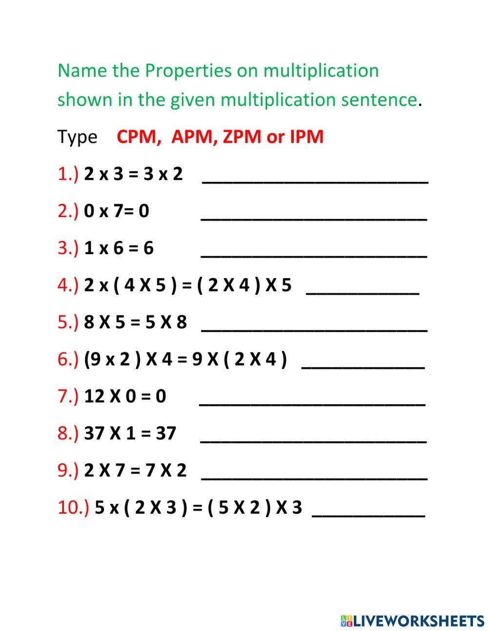 Properties Of Multiplication Online Worksheet For Grade 2 Live 