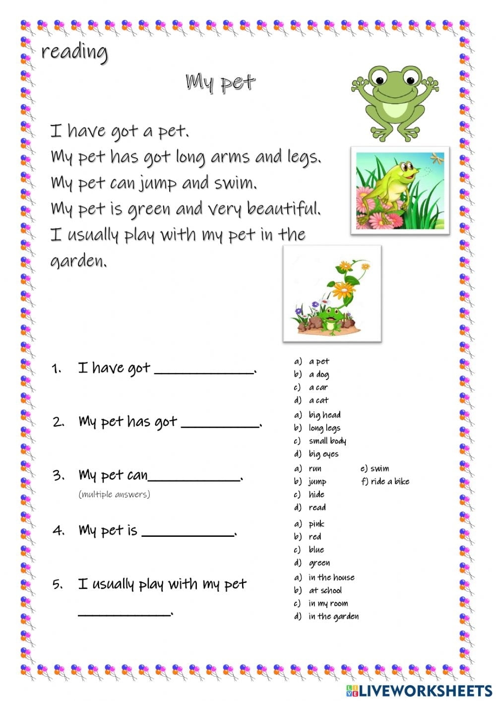 Reading Comprehension Printable Worksheets On Pets Reading Worksheet 