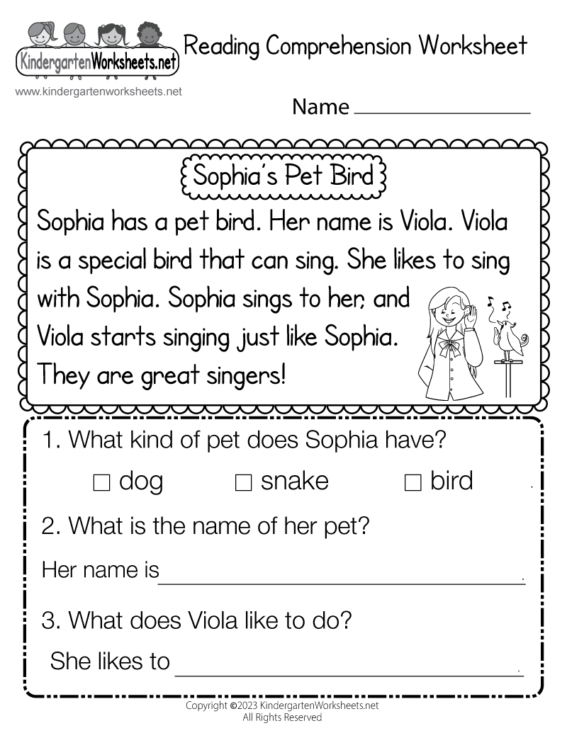 Reading Comprehension Worksheets Kindergarten Kindergarten Worksheets