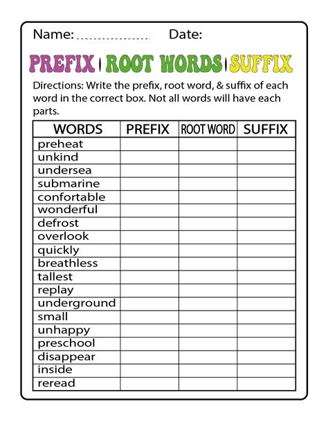 Root Word Prefix Suffix Worksheet Worksheets Library