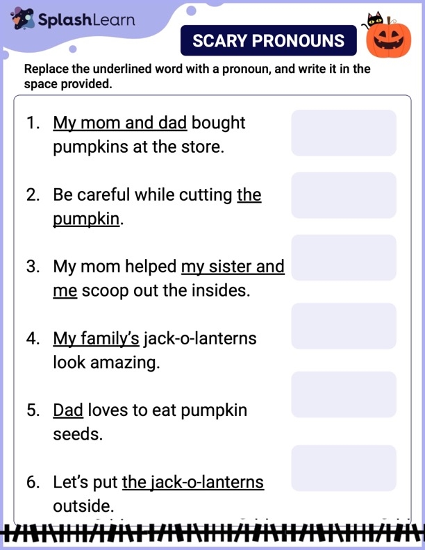 Scary Pronoun ELA Worksheets SplashLearn