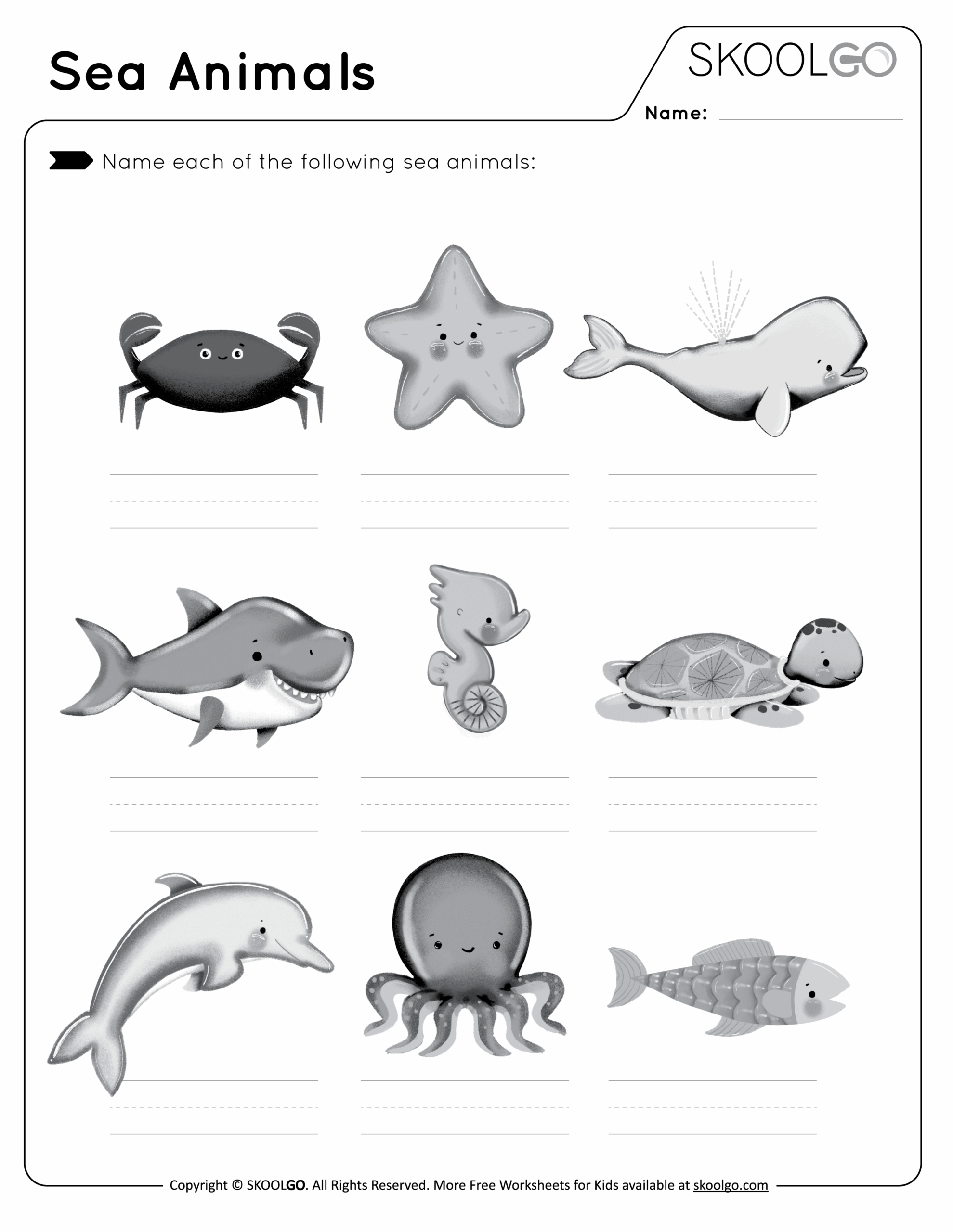 Sea Animals Free Worksheet SKOOLGO