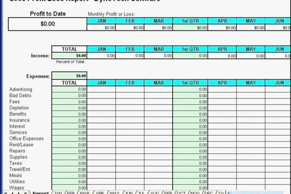 Self Employed Expenses Spreadsheet Profit And Loss Statement With Self