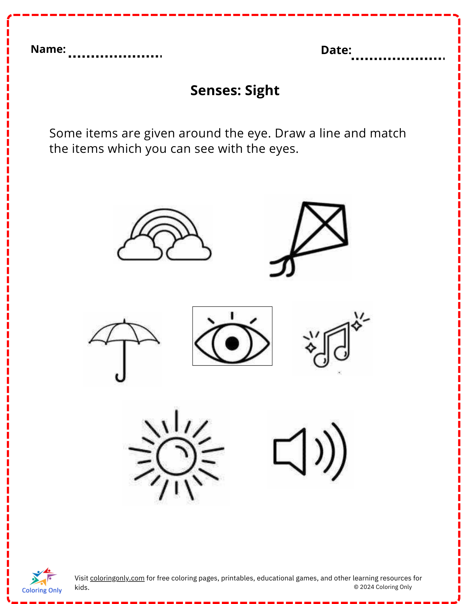 Senses Sight Free Printable Worksheet Senses Sight Free Printable Worksheet