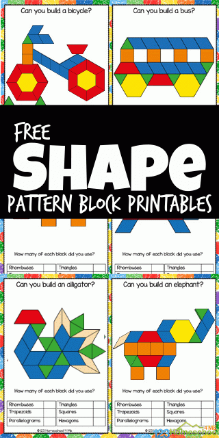 Shape Pattern Block Pictures Math Activity FREE Printable Templates 