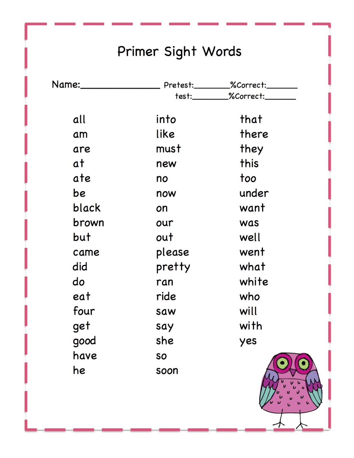 Sight Words Printable Worksheets