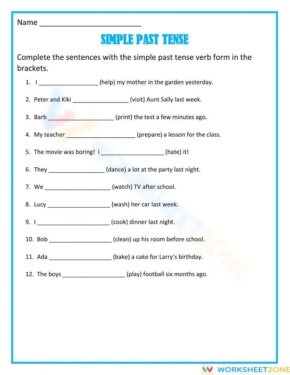 Simple Past Tense Worksheet Worksheets Library