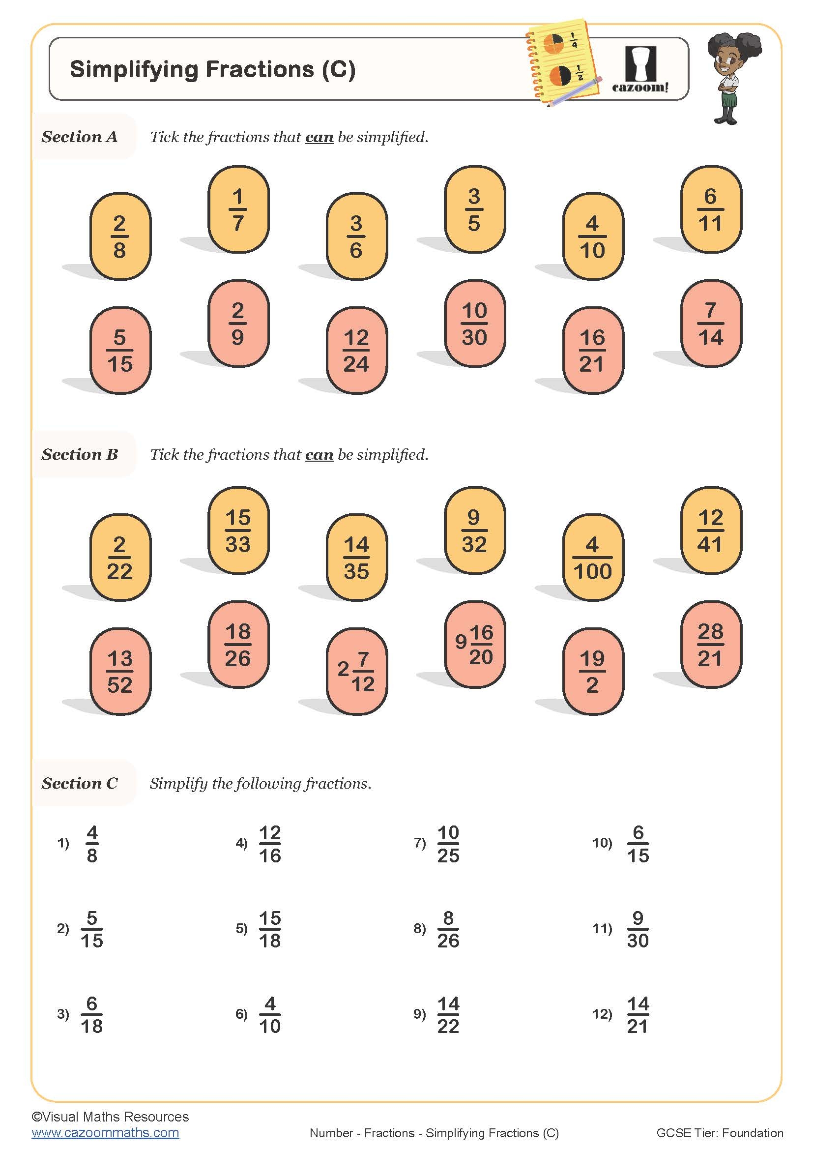 Simplifying Fractions Worksheets Worksheets For Kindergarten
