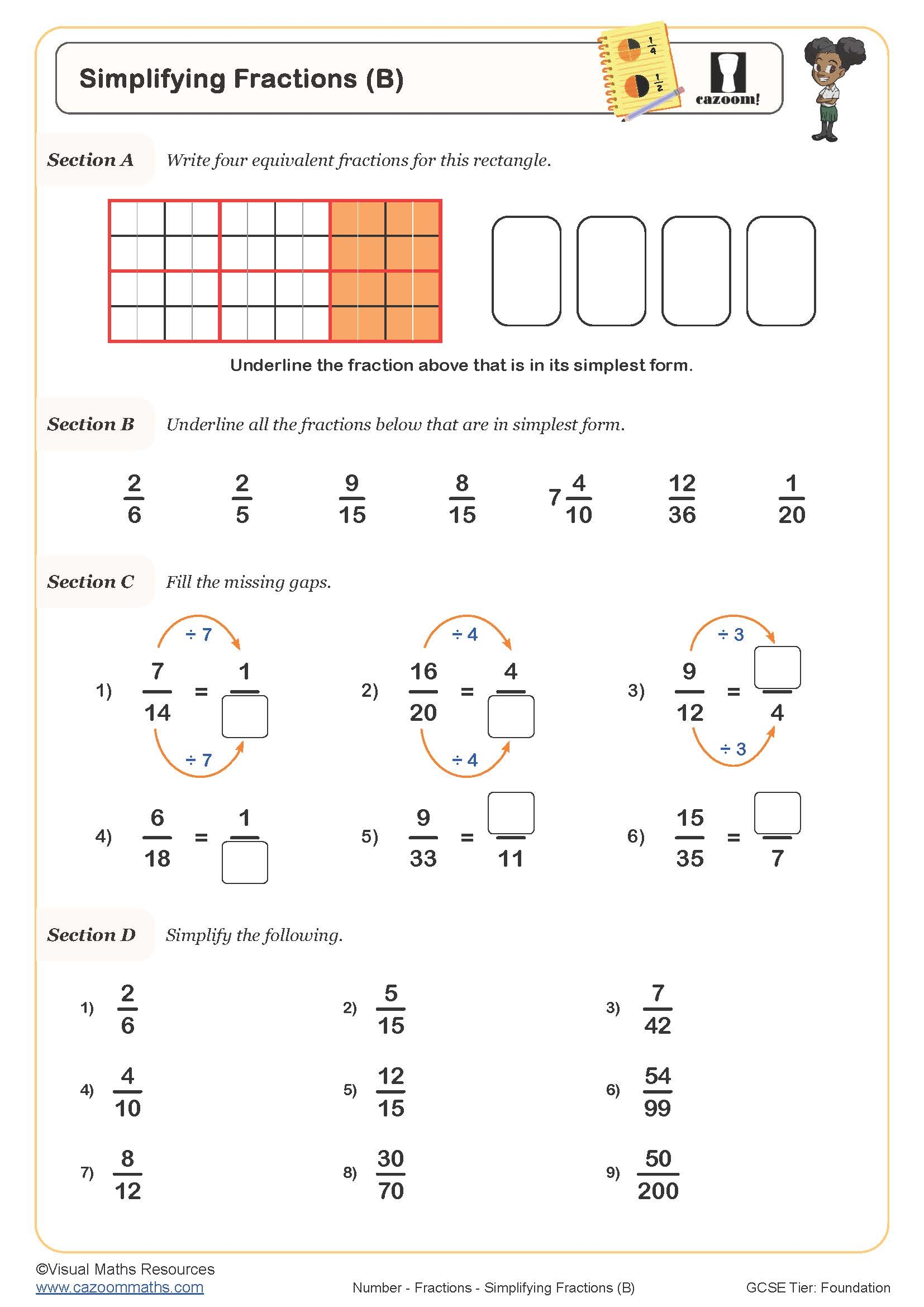 Simplifying Fractions Worksheets Worksheets For Kindergarten