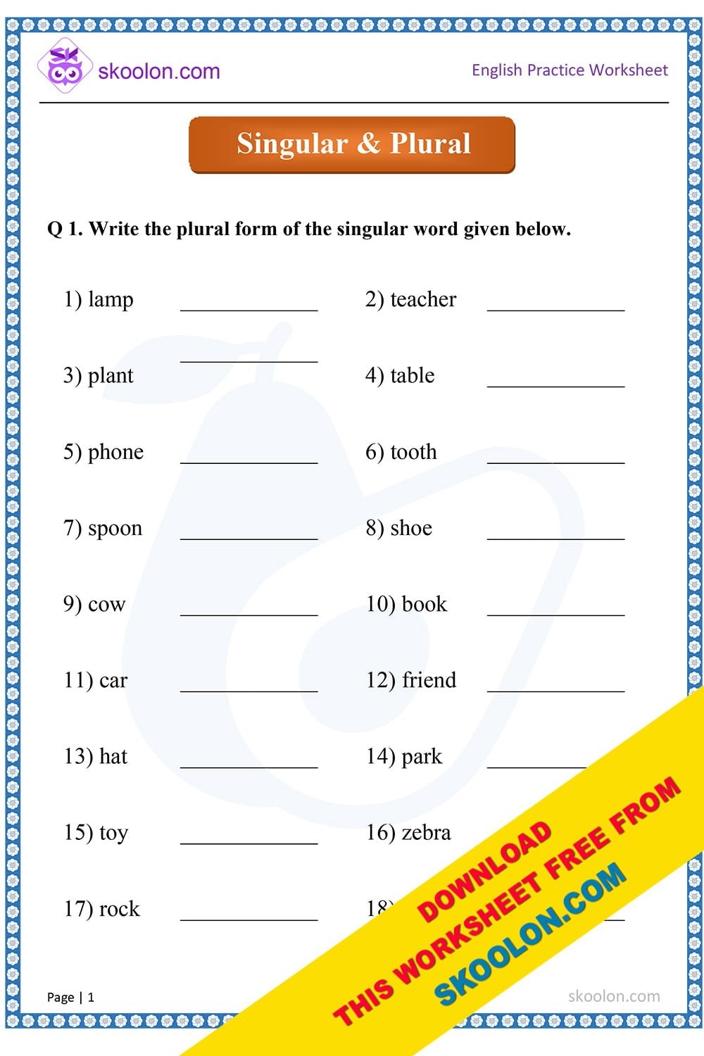 Singular And Plural 3 Skoolon Worksheets Library