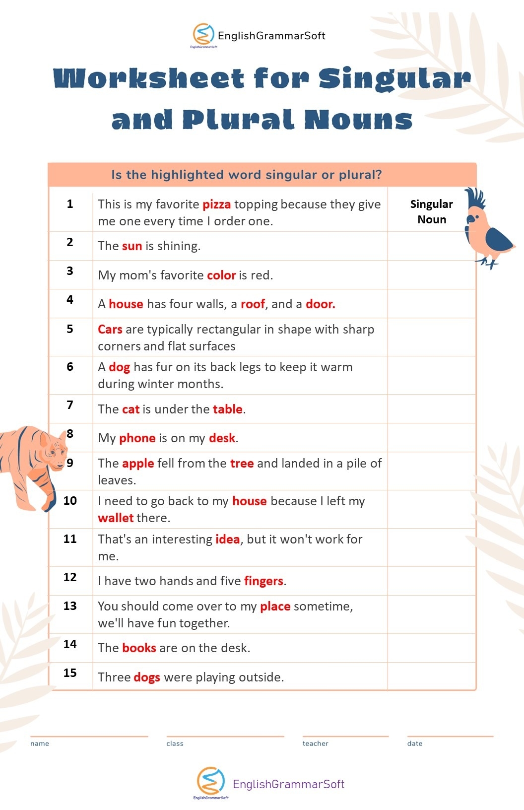 Singular And Plural Nouns Worksheet E streetlight