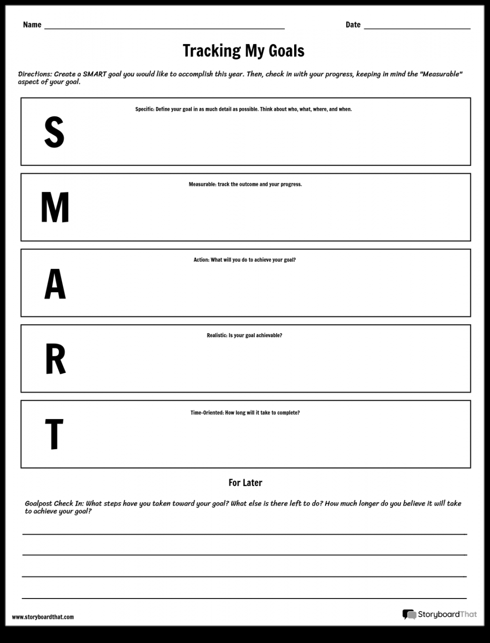 Smart Goal Setting Worksheet Printable PDF Template
