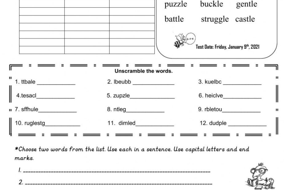 Spelling Practice With Consonant le Words
