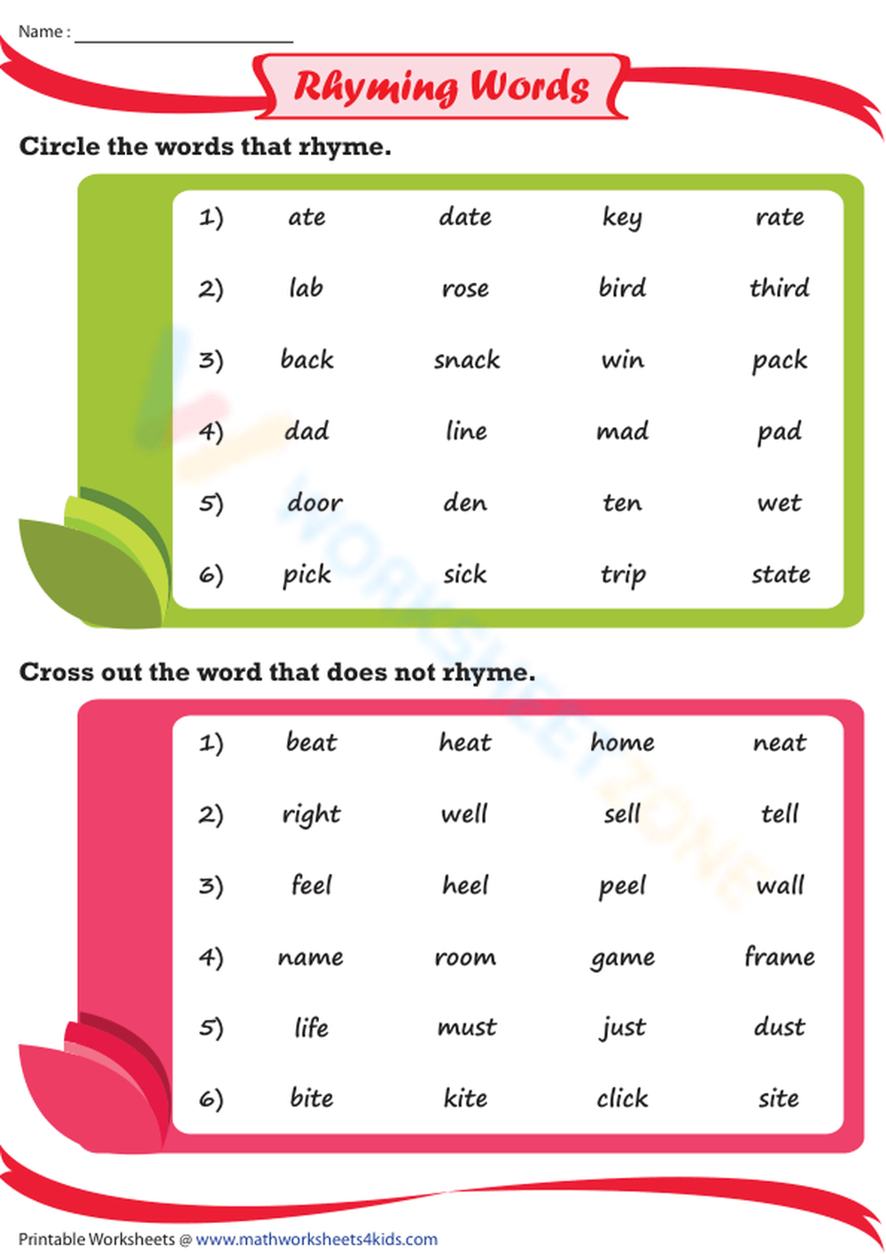 Spelling Rhyming Words For Grade 2 K5 Learning Worksheets Library