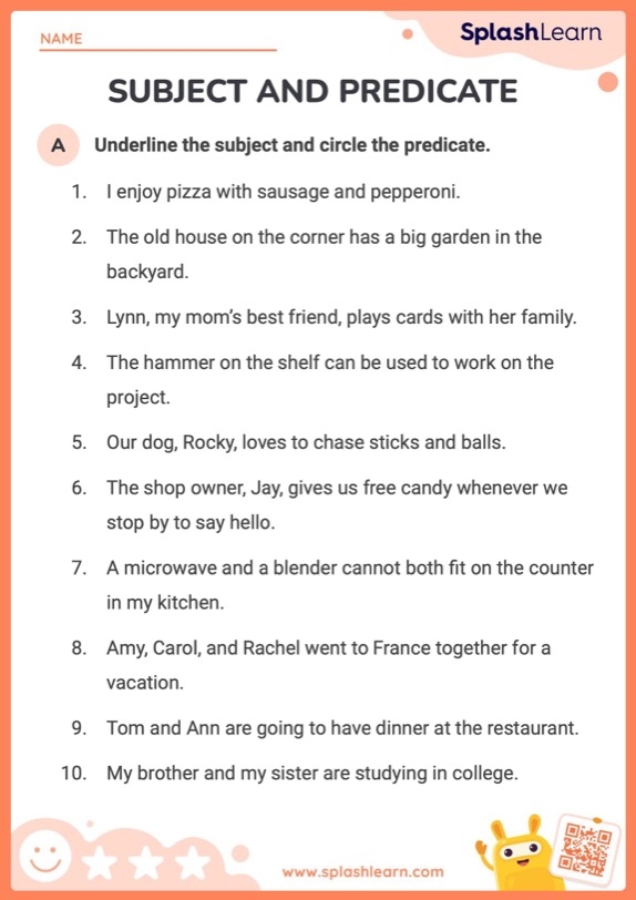 Subject And Predicate Grade 2 Worksheets