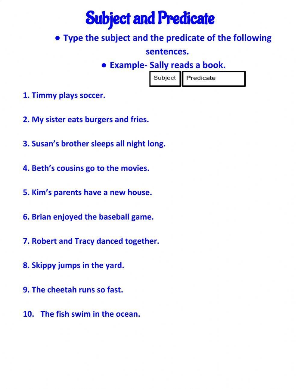 Subject And Predicate Worksheets Simple Predicate Worksheet 