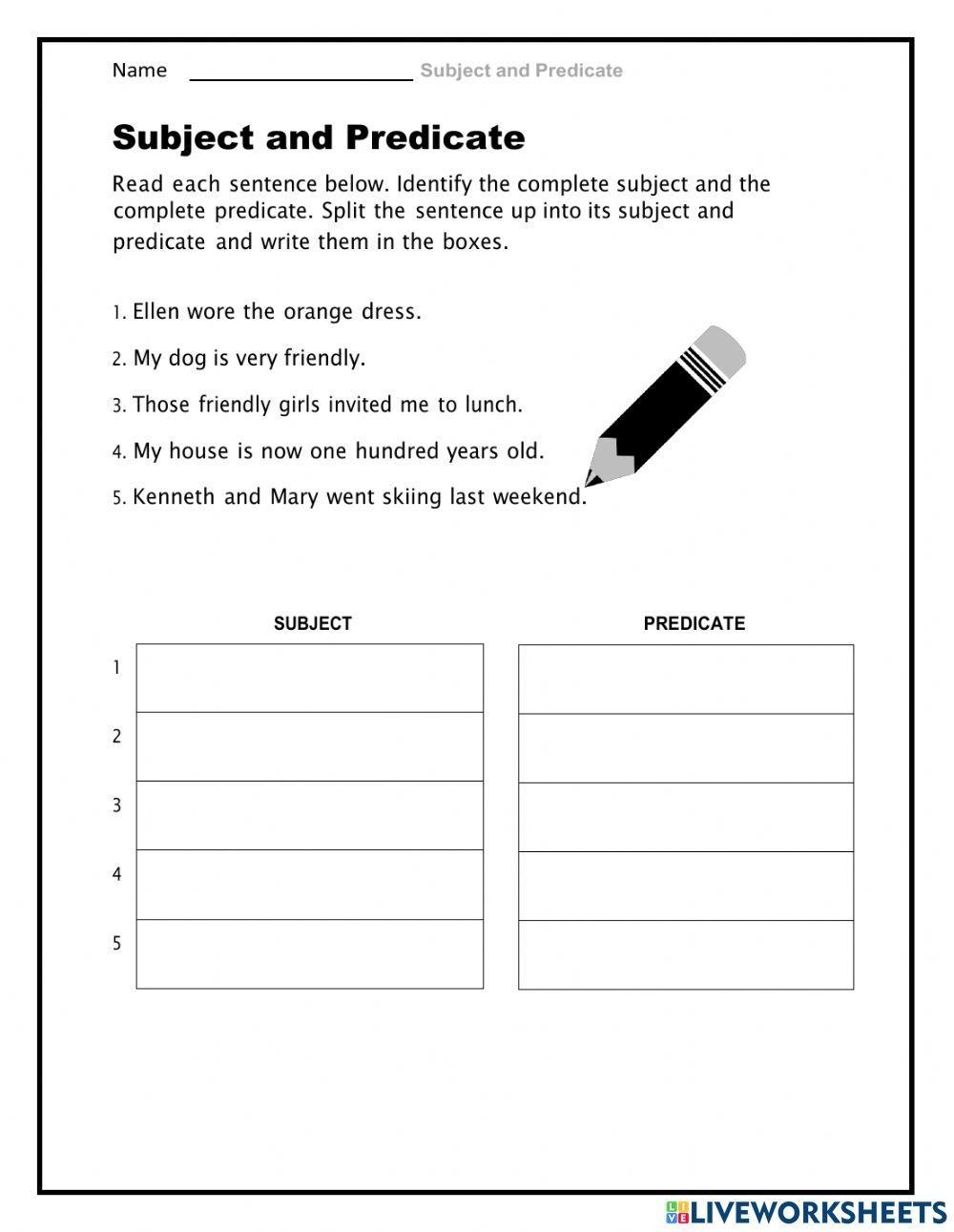 Subject Predicate Worksheet Have Fun Teaching Worksheets Library