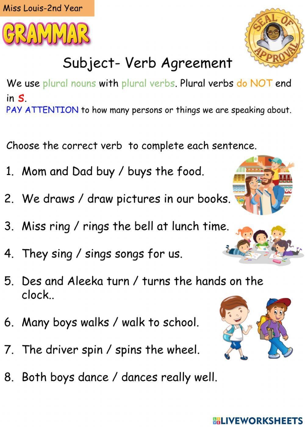Subject Verb Agreement Worksheet For 1 Live Worksheets Worksheets 