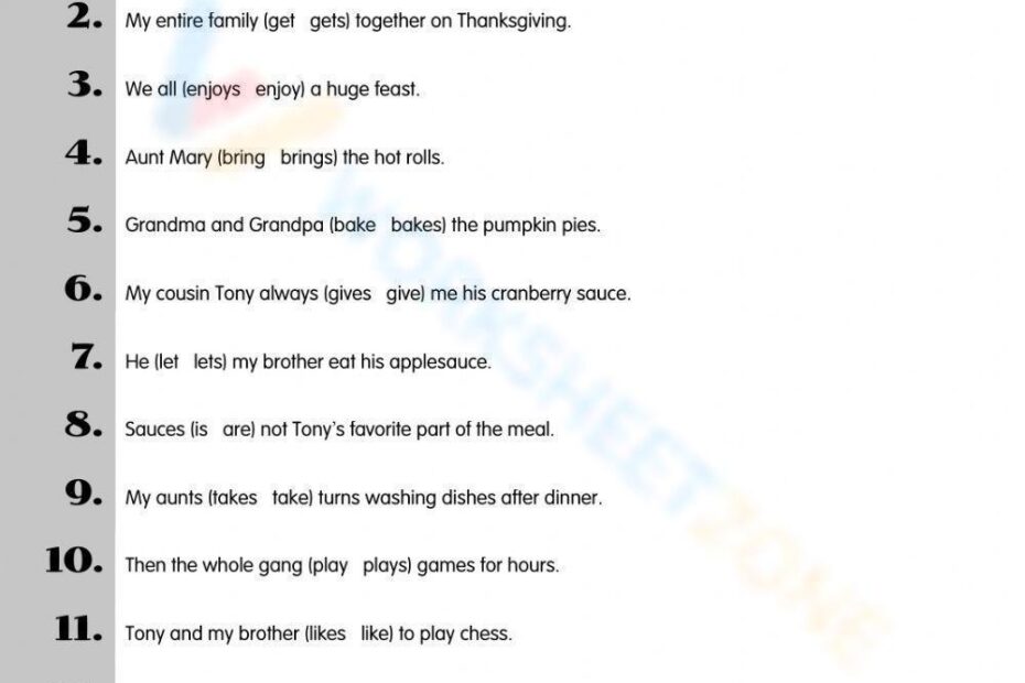 Subject Verb Agreement Worksheets Free English Worksheets