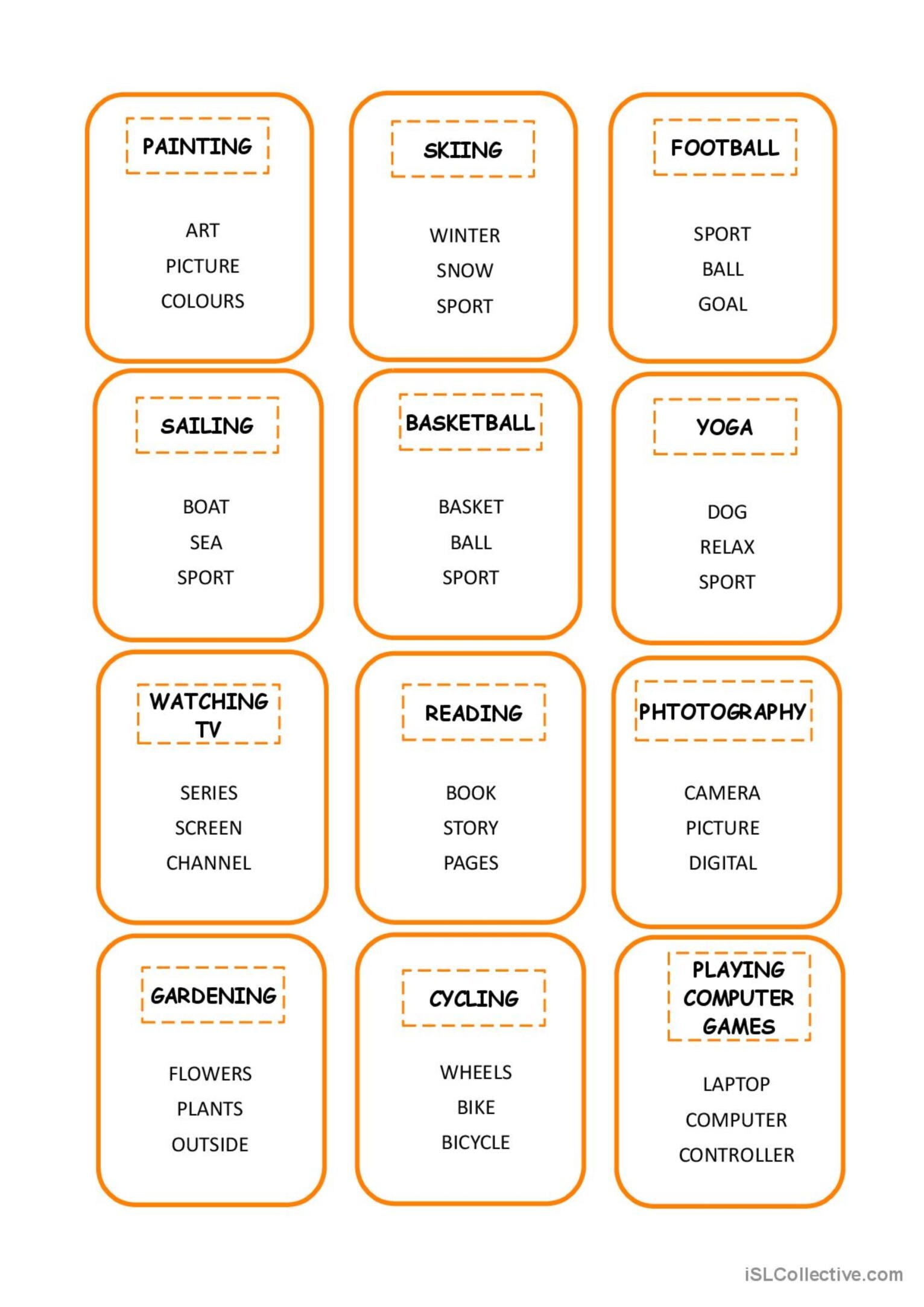 Taboo Cards Hobbies General Vocabu English ESL Worksheets Pdf Doc Taboo Cards Hobbies General Vocabu English ESL Worksheets Pdf Doc