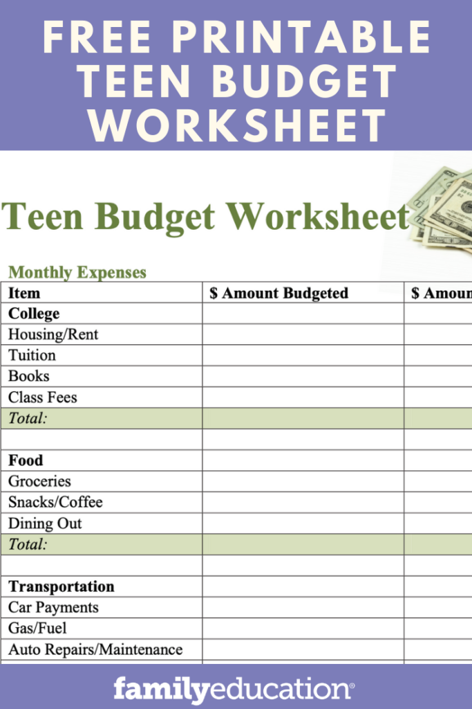 Teen Budget Worksheet Printable Budget Sheets FREE Printable