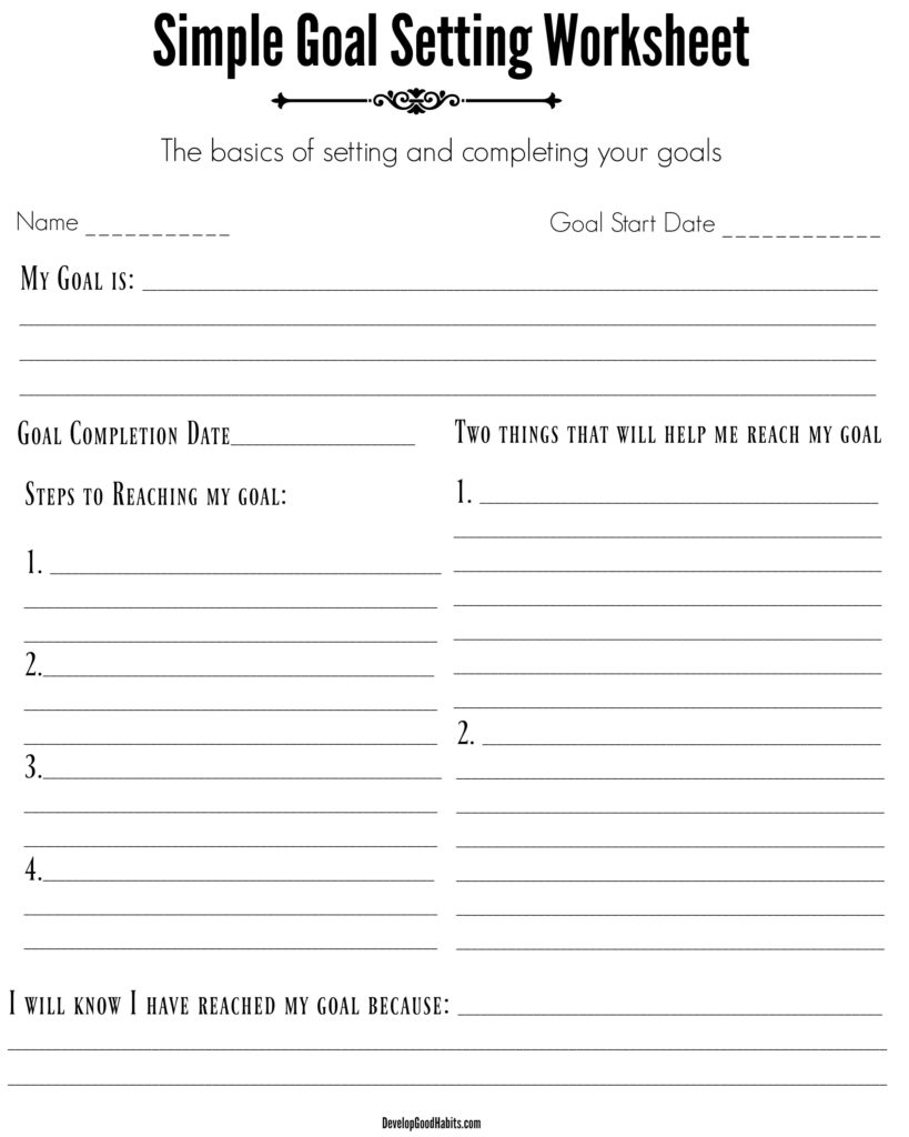 Template Printable Goal Setting Worksheet Printable Templates