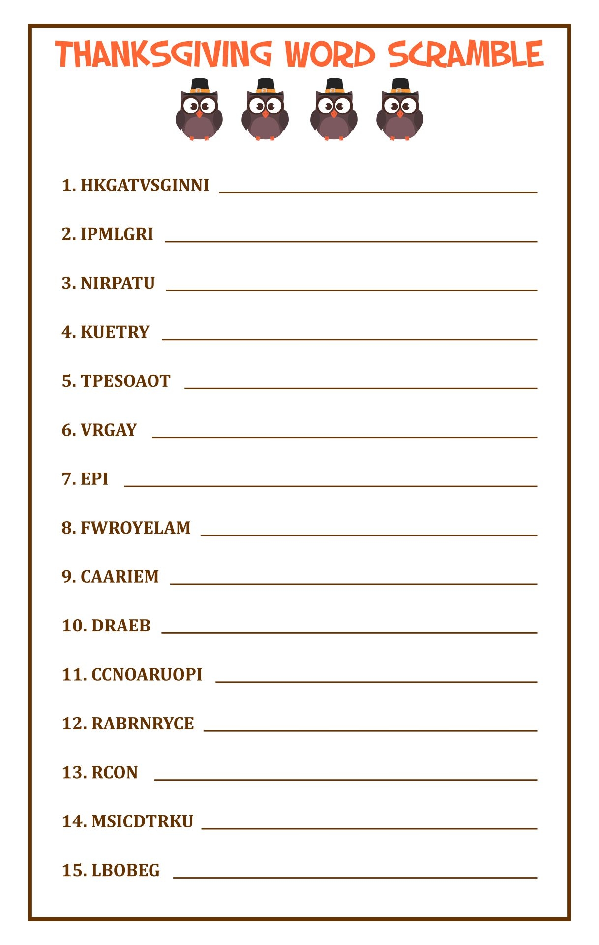 Thanksgiving Printable Activity Worksheets