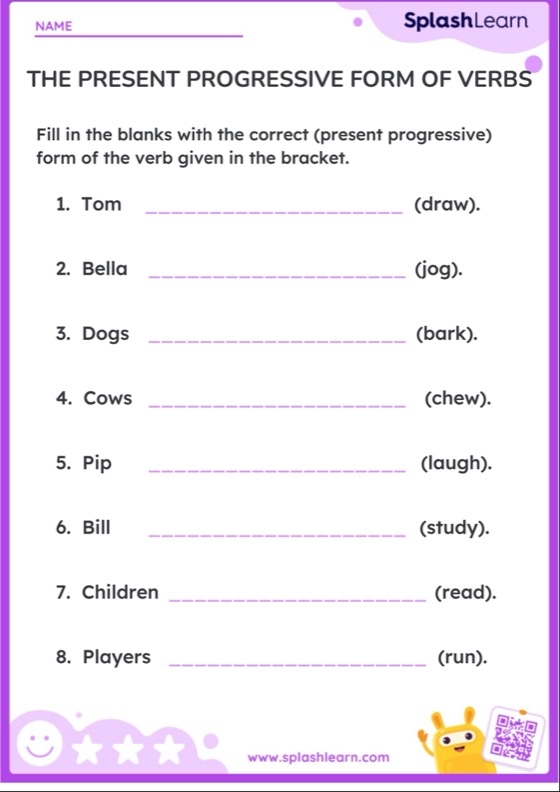 The Present Progressive Form Of Verbs Printable ELA Worksheet 