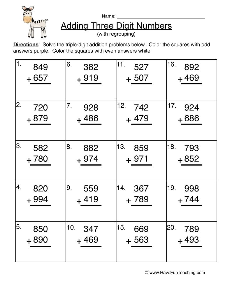 Three Digit Addition And Subtraction With Regrouping Worksheets 