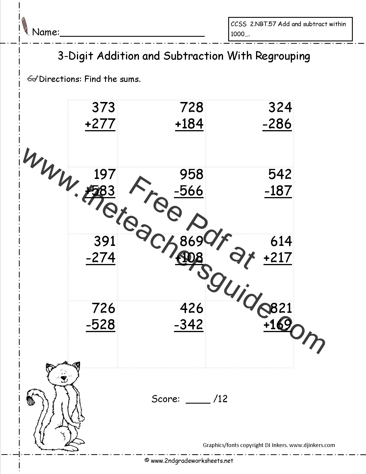 Three Digit Addition And Subtraction Worksheets From The Teacher 39 s Guide
