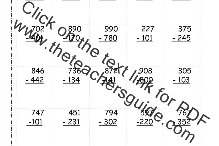 Three Digit Subtraction Worksheets