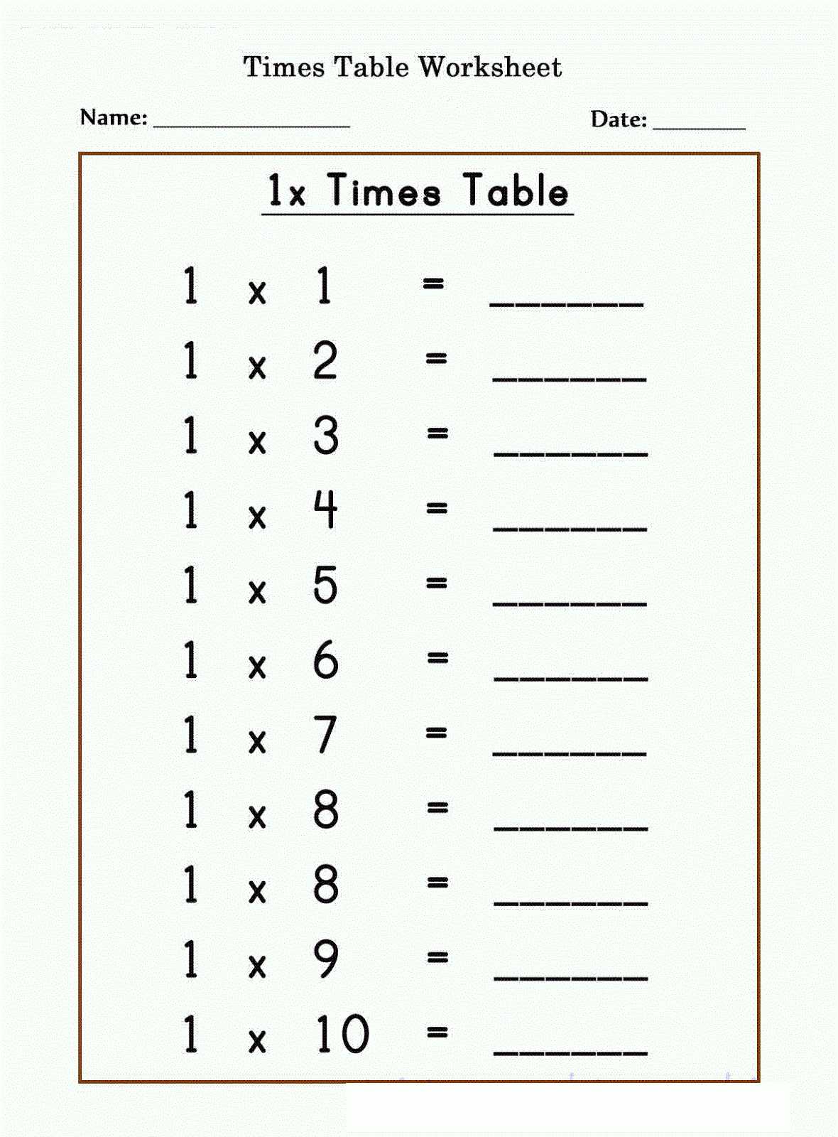 Times Tables Worksheets 1 12 Pdf