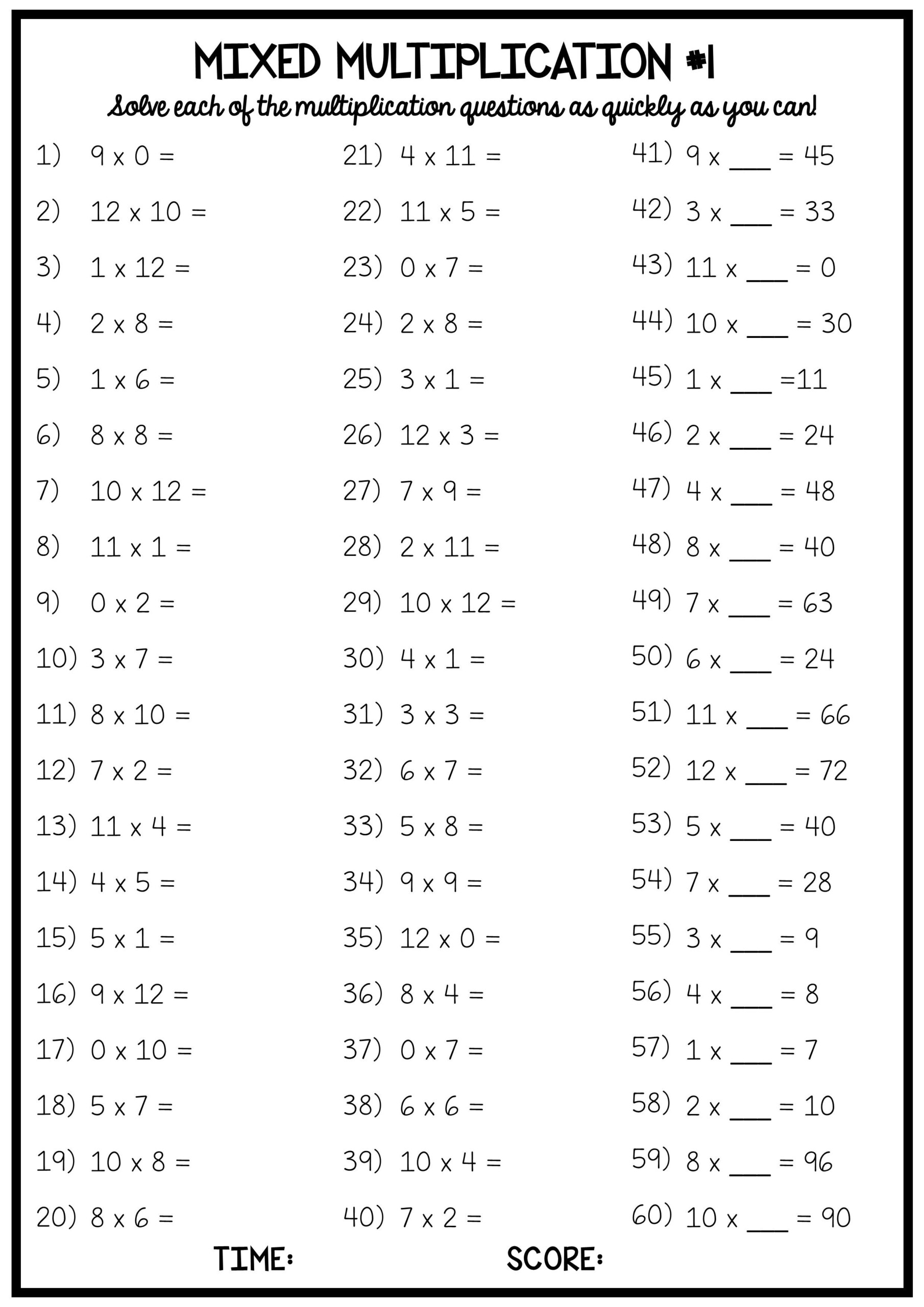Times Tables Worksheets 1 12 Printable