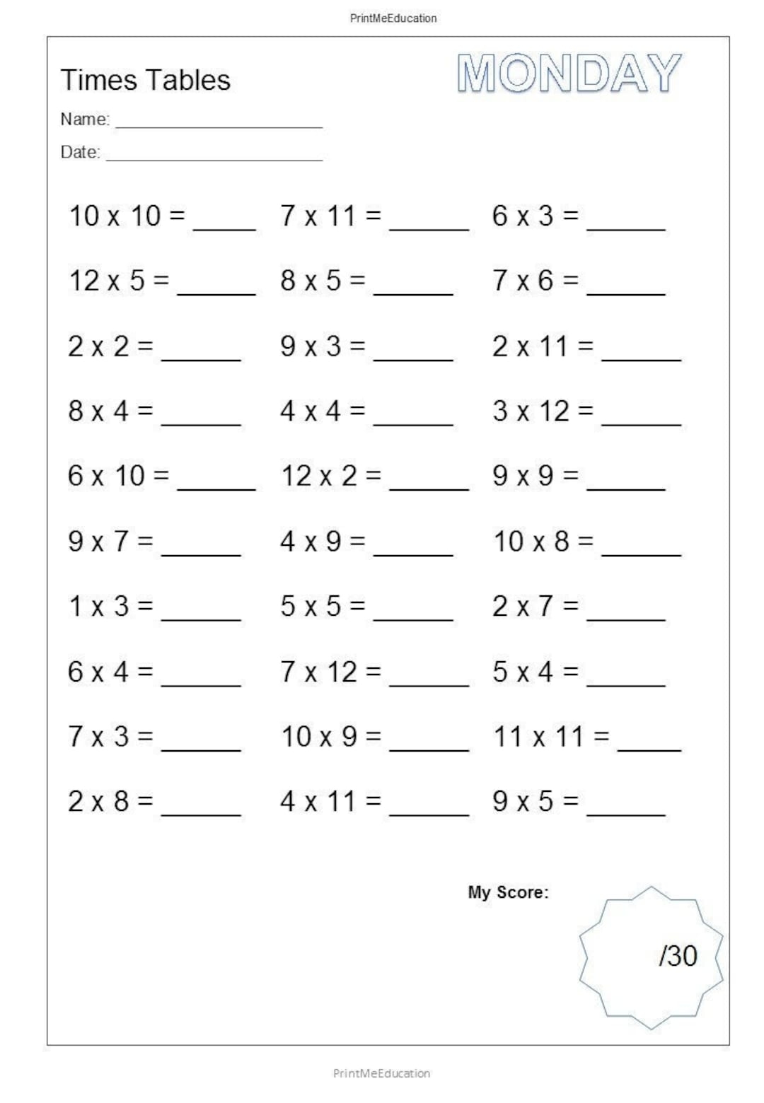 Times Tables Worksheets Printable Math Worksheets Worksheets Library
