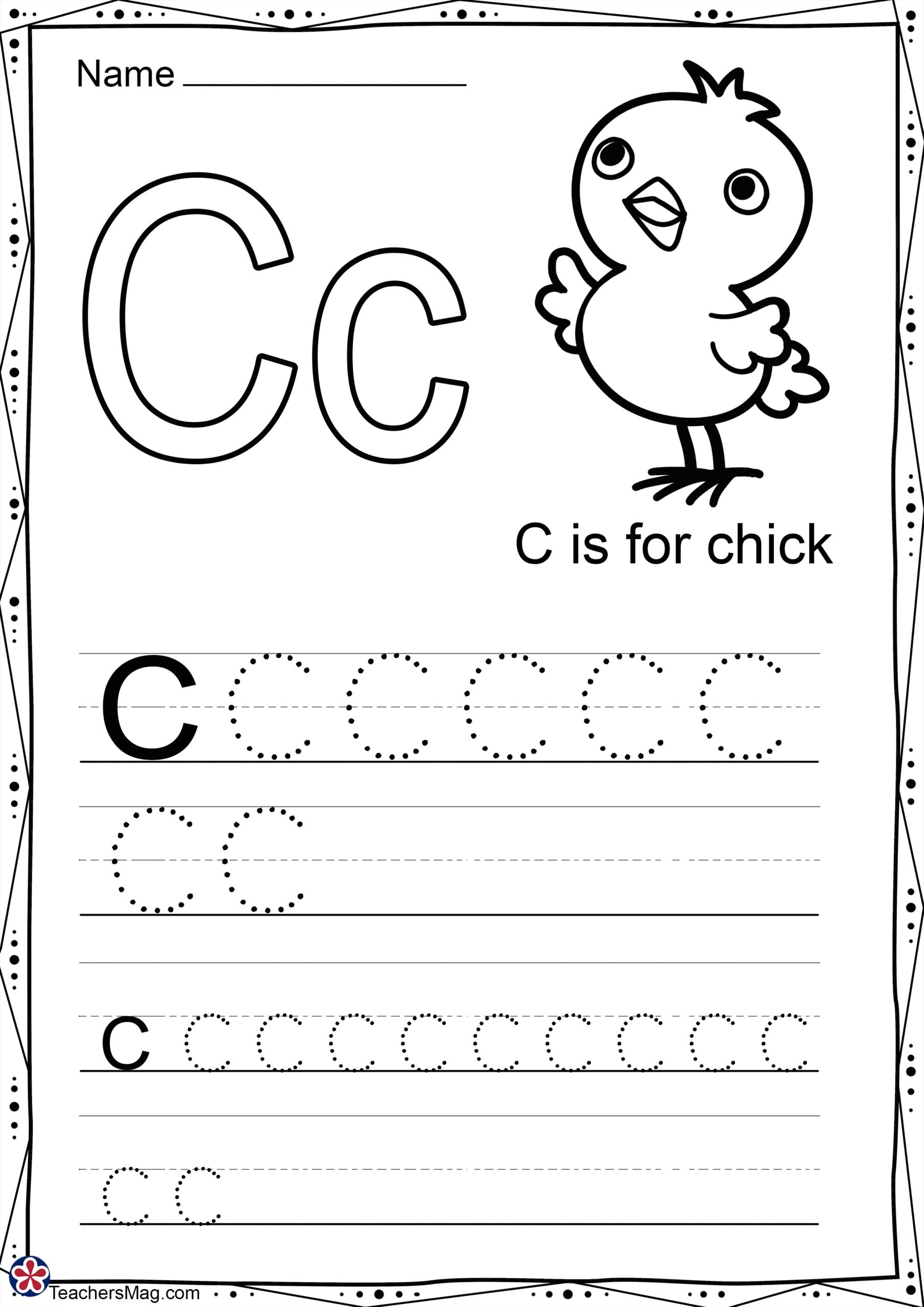 Tracing Letter C Worksheet For Kindergarten Preschool Kids Printable 