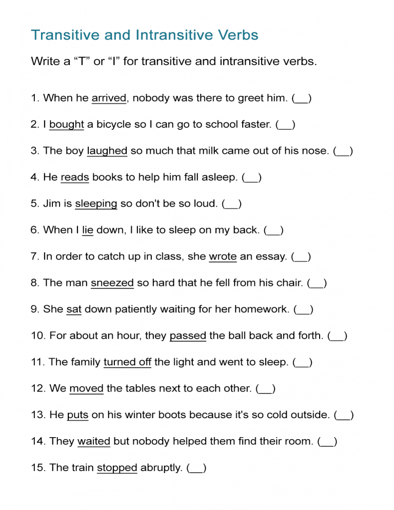 Transitive And Intransitive Verbs Worksheet ALL ESL