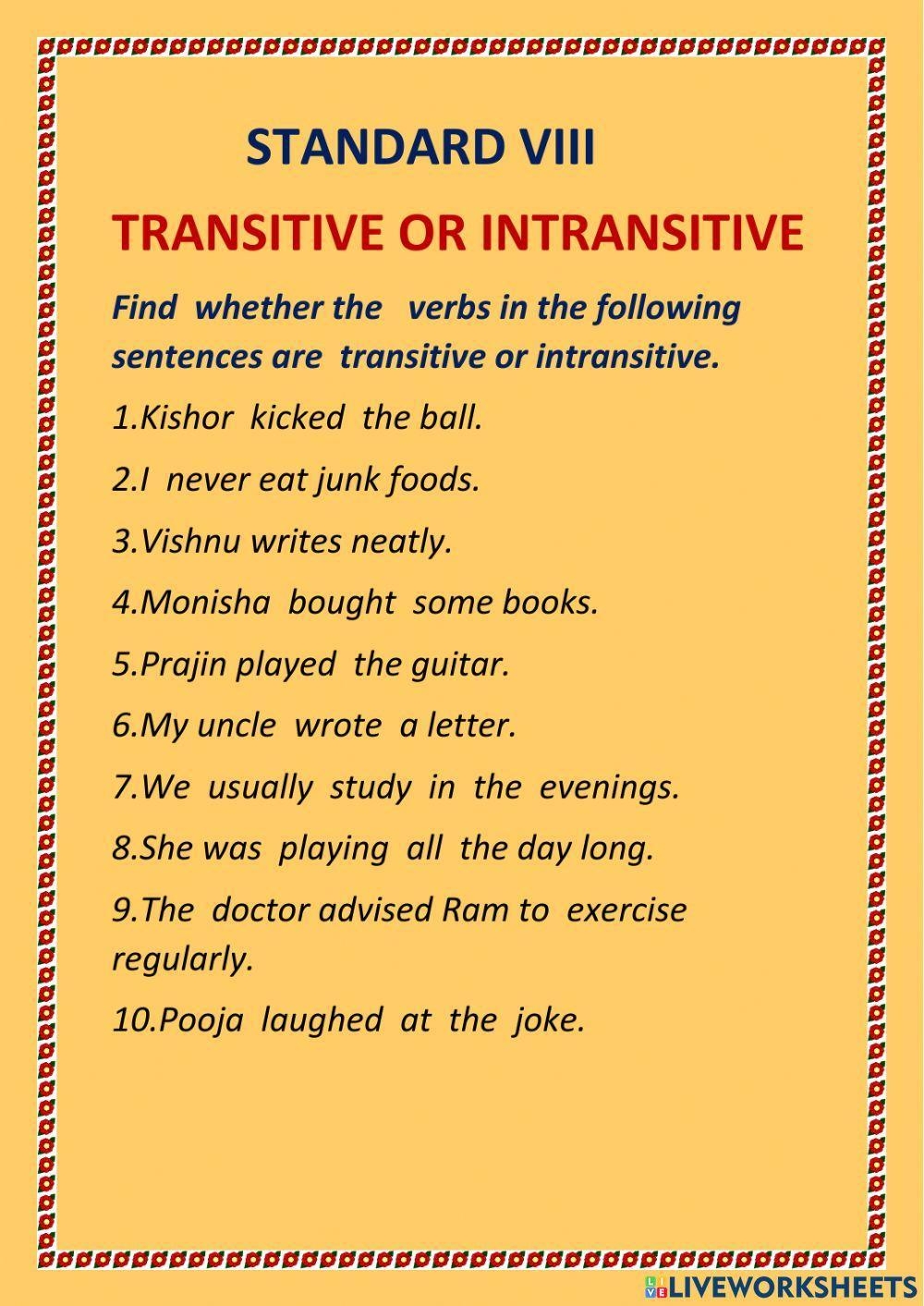 Transitive And Intransitive Verbs Worksheets 15 Worksheets 