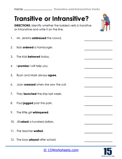 Transitive And Intransitive Verbs Worksheets 15 Worksheets 