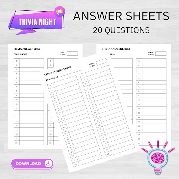 Trivia Answer Sheets Trivia Quiz Trivia Night Printable Trivia Trivia Answer Sheets Trivia Quiz Trivia Night Printable Trivia