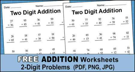 Two Digit Addition Worksheets Printable 2 Digit Problems Free 