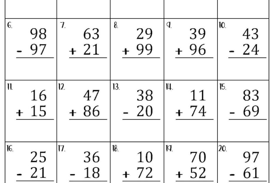 Two Digit Mixed Addition And Subtraction With And Without Regrouping