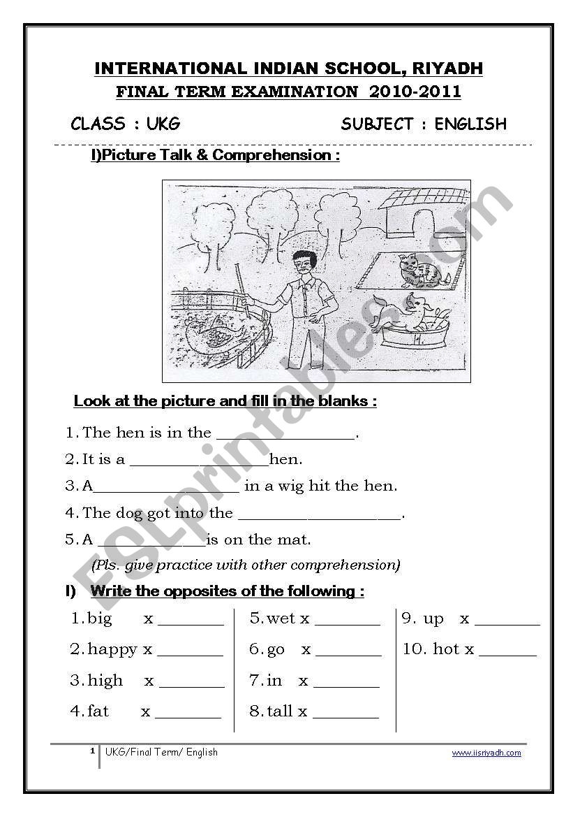 Ukg Worksheet English Ukg Worksheet English