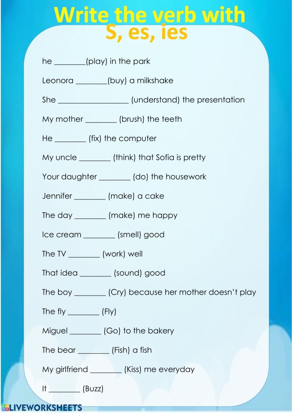 Verb Forms With S es ies Worksheet Verb Worksheets Basic English 